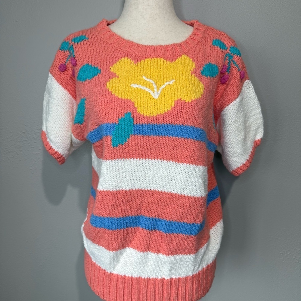 Vintage Colette Bay International Novelty Knit Sweater | Floral Graphic | M